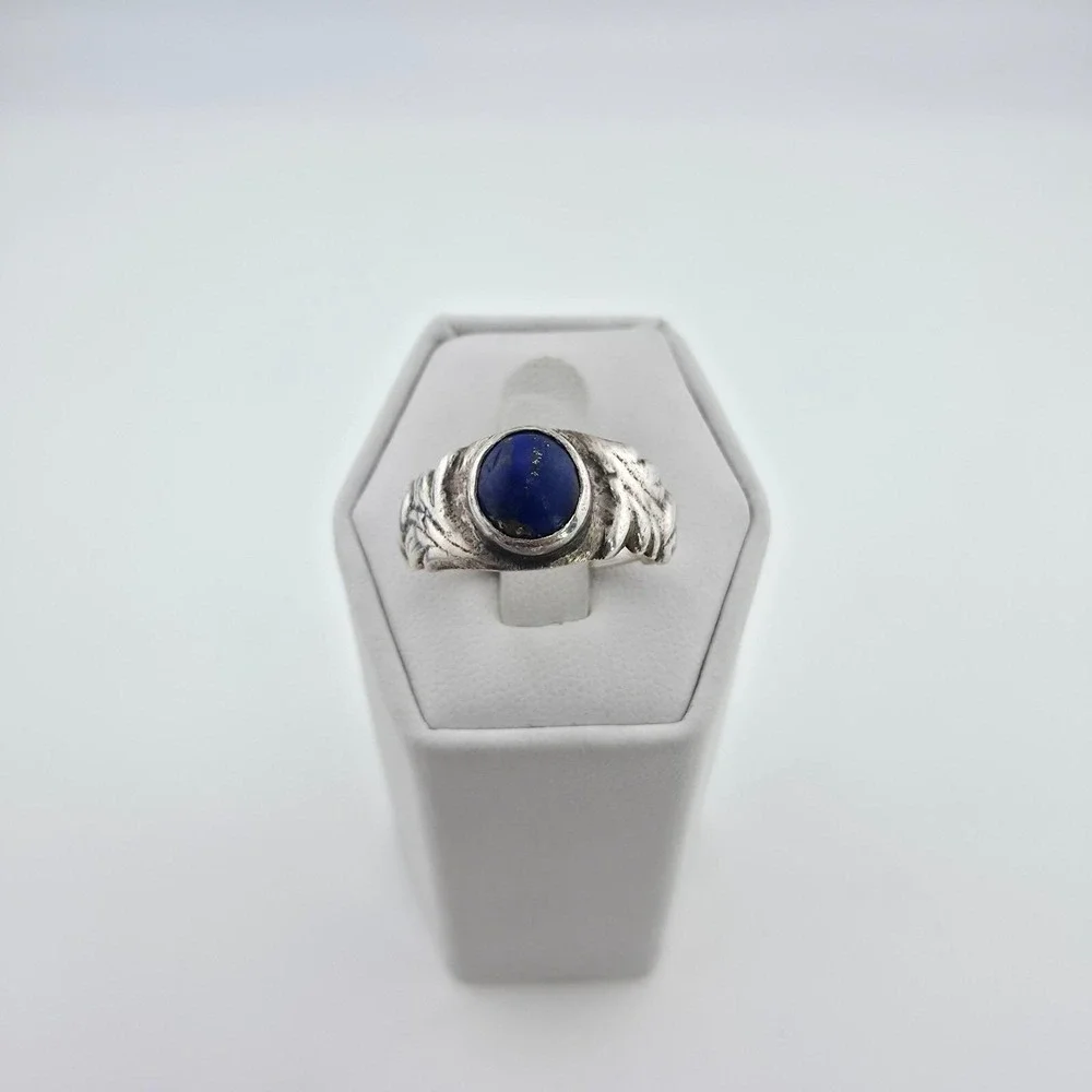 Vintage Lapis Lazuli Ring 925 Sterling Silver Blue Semi Precious Stone Size 7.5